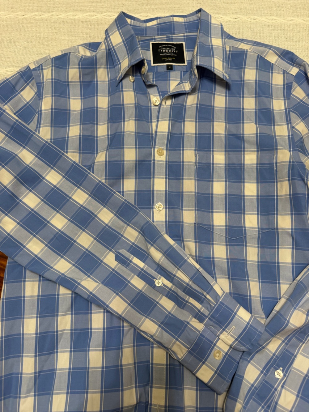 Charles Tyrwhitt Blue and White Plaid Button-Down Shirt